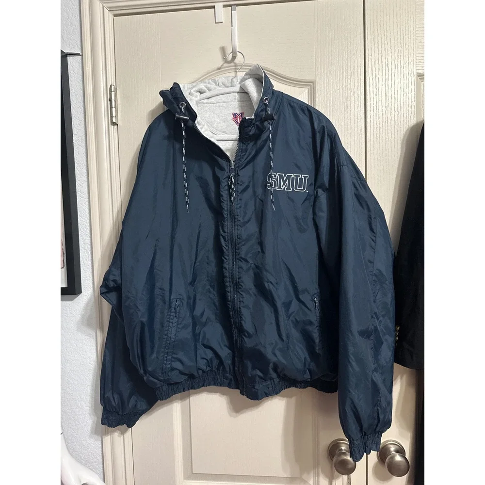 Vintage SMU Mustangs Reversible‎ Hooded Jacket Athleisure Retro Sporty Oversized